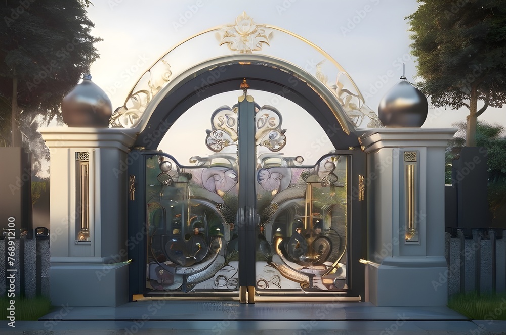 Main gate design of modern luxury house, black iron modern gate design