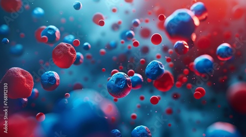 3D animation of oxygen exchange, microscopic level, bright blue and red, dynamic lighting photo