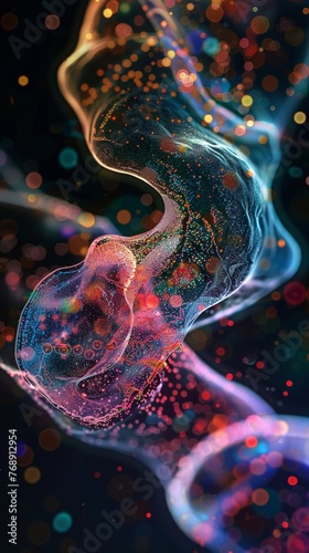 Highspeed image of adrenal gland activation, vivid colors, dark background, educational focus photo