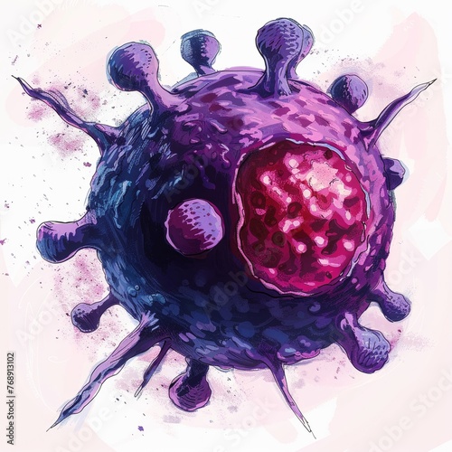 Lymphocyte activation,Handdrawn sketch style,professional color grading,soft shadowns, no contrast, no people, clean sharp,clean sharp focus photo