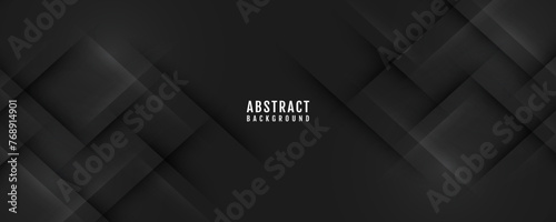 3D black geometric abstract background overlap layer on dark space with sliced shape decoration. Modern graphic design element cutout style concept for web banner, flyer, card, or brochure cover