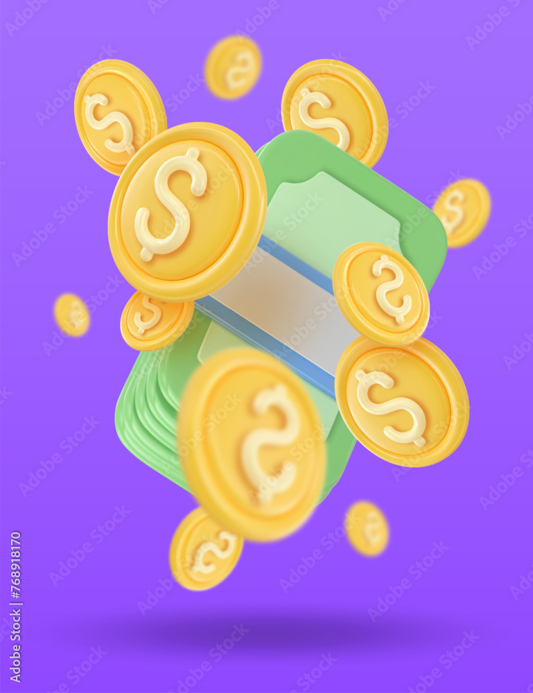 3d icon money, bank banknotes