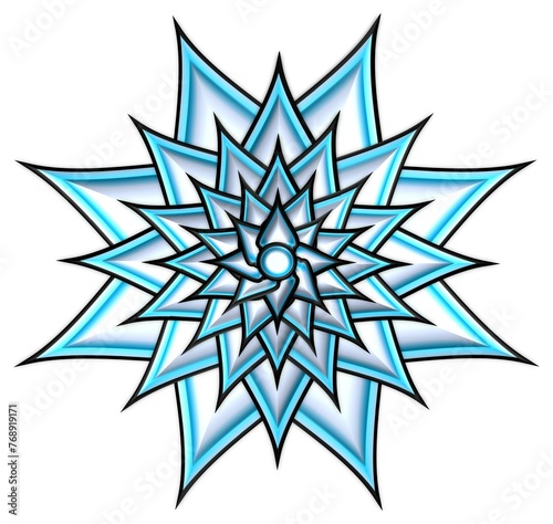 3d silver shiny skyblue outlined star