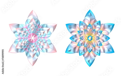 3d shiny blue and pink shine floral stars