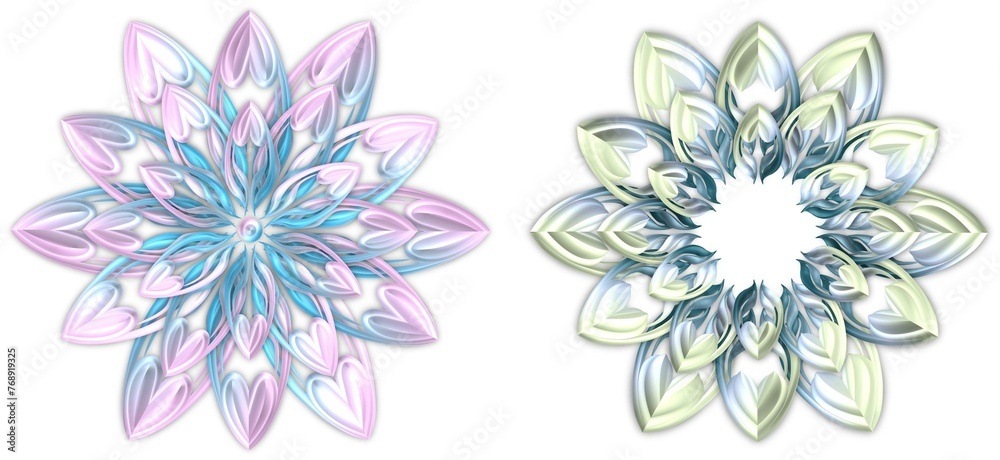 3d shiny pink , blue and ocean color floral design