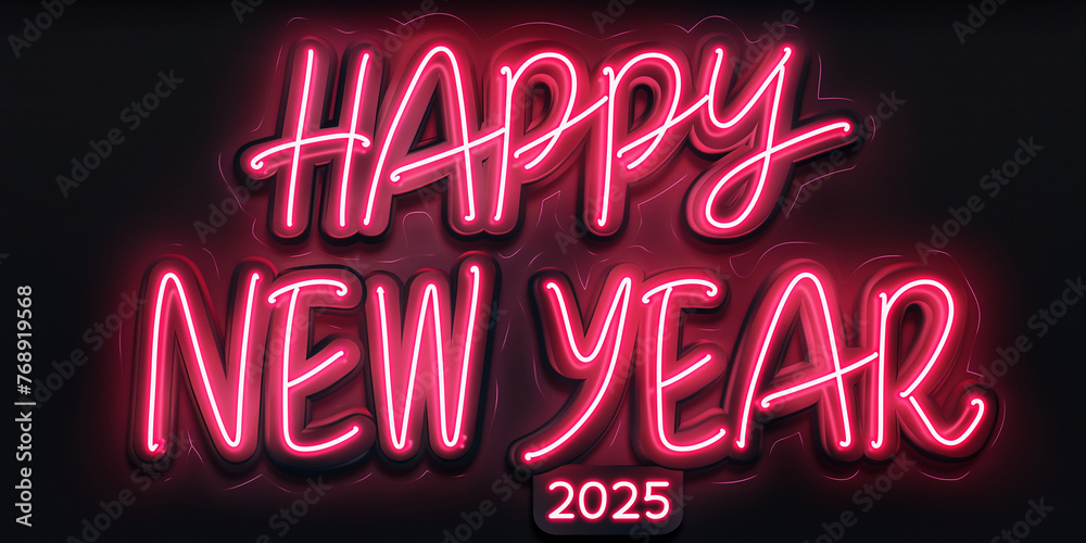 Jahreswechsel 2025 in bunten Zahlen und Happy New Year als Schriftzug im Querformat für Banner Jahreswechsel 2025 in bunten Zahlen und Happy New Year als Schriftzug im Querformat für Banner