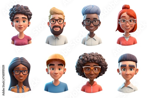 Set of young people of different sexes in 3d. 3d portraits of different people