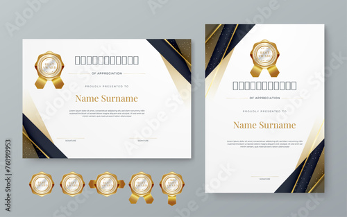 Black gold and white vector modern luxury certificate corporate template design. For appreciation, achievement, awards, education, competition, diploma template