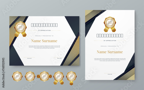 Black white and gold vector award certificate template fancy modern abstract for corporate. For appreciation, achievement, awards, education, competition, diploma template