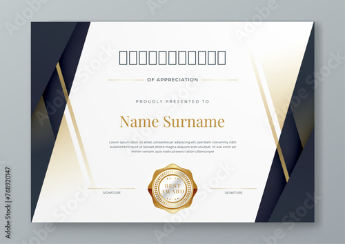 Black white and gold certificate of corporate luxury and modern template. For corporate, achievement, diploma, award, graduation, completion, appreciation, acknowledgement, recognition etc
