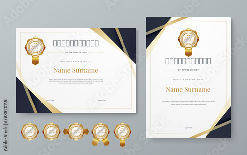 Black white and gold vector flat and gradient modern certificate template for corporate or awards. For appreciation, achievement, awards diploma, corporate, and education