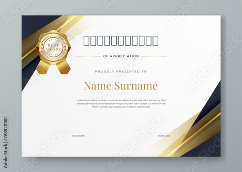 Black white and gold vector award certificate template fancy modern abstract for corporate. For appreciation, achievement, awards, education, competition, diploma template