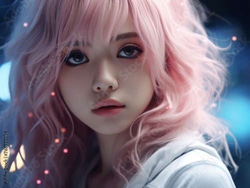 Japanese women anime cosplay like a cartoon character in comicbook story. Generative AI.