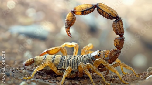 A diseased scorpion with its stinger raised, its normally sleek exoskeleton marred by lesions and discoloration © Sundas