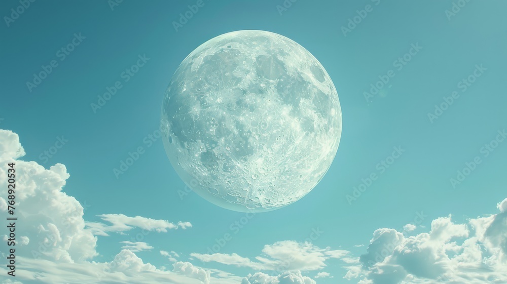 Bright day moon in a clear blue sky, symbolizing rarity and wonder