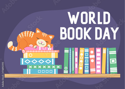 world book day shelves with books and cat banner2
