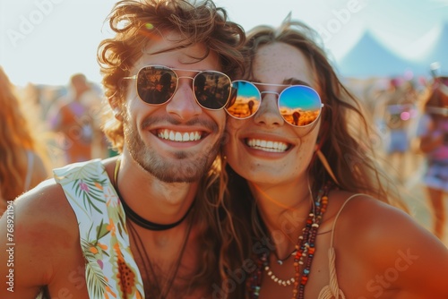 couple having fun in a summer music festival photo