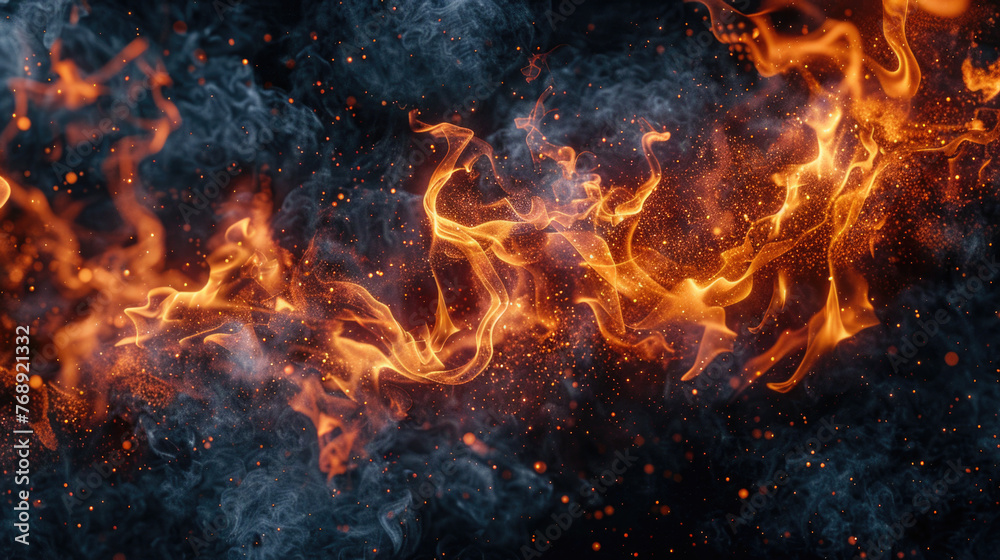 Fiery Dance of Flames, dynamic abstract of swirling flames and smoke, showcasing the unpredictable beauty of fire Fiery Dance of Flames, dynamic abstract of swirling flames and smoke, showcasing the unpredictable beauty of fire