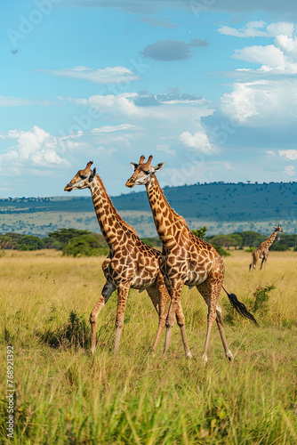 Giraffes roaming the African savannah, illustrating wildlife and natural beauty