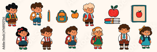 Line art, schoolboy, back to school, card, illustration, vector