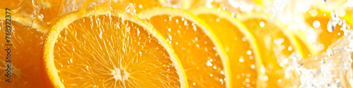 A close up of an orange with the peel removed. The orange is sliced into four pieces. The image has a bright and cheerful mood, with the orange slices looking fresh and inviting