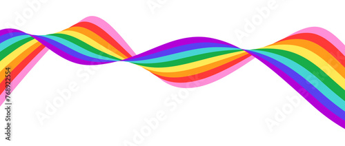 Rainbow wavy flowing ribbon design element. LGBTQ Pride month flag. Rainbow colored wave background template shape for banner, poster, flyer, brochure, booklet, cover. Vector backdrop