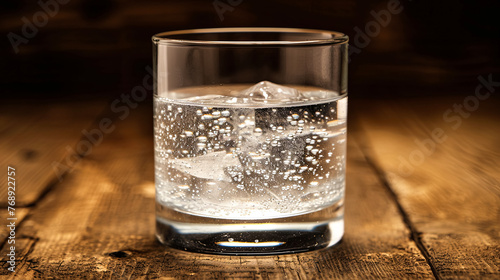 A glass of water with ice cubes in it photo