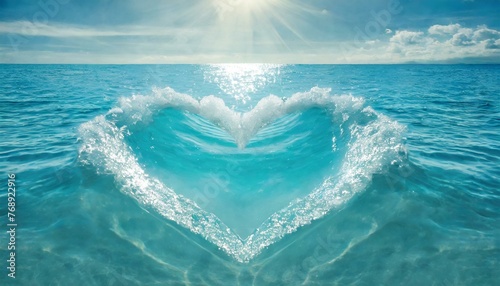 Love's Embrace: A Heart-Shaped Wave Dancing in the Azure Sea" © Sadaqat