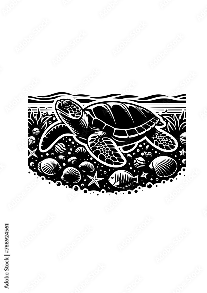 Sea Turtle SVG, Sea Turtle Clipart, Beach SVG, Ocean Turtle SVG, Wave