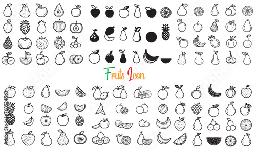 All kinds of green fruit icon collection set. fruits vector icon set. photo