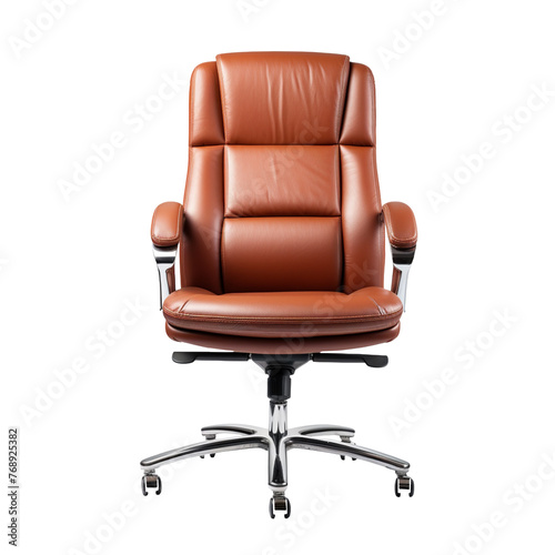 Brown leather office chair isolated on transparent background