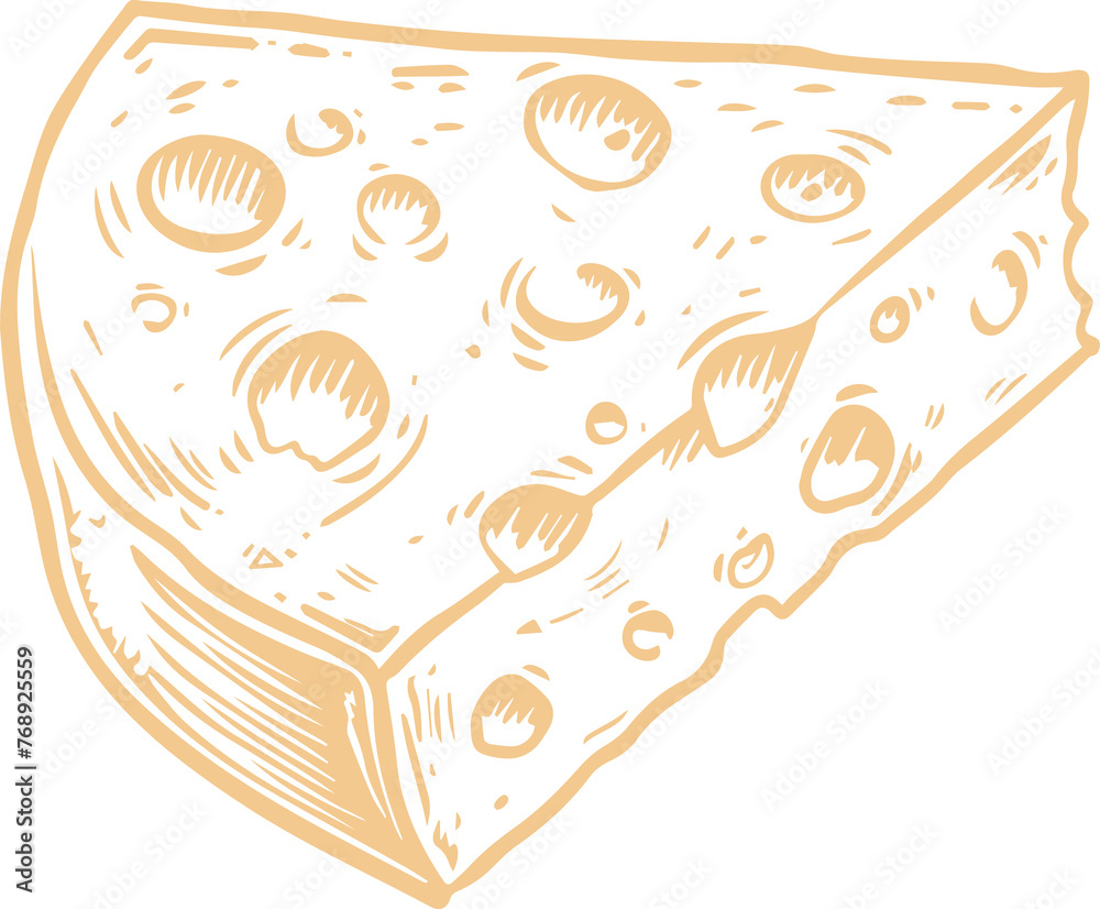 Piece of cheese drawing doodle food design.