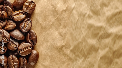 A close up of coffee beans on a brown background. The beans are spread out and appear to be of different sizes. Concept of warmth and comfort, as coffee is often associated with relaxation © Дмитрий Симаков