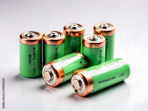 a group of green batteries sitting next to each other, a stock photo design.