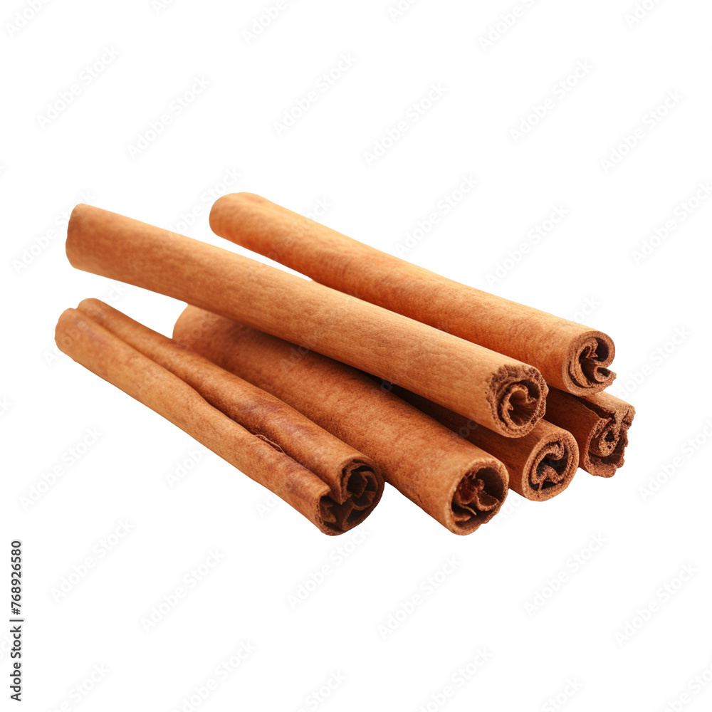 Bunch of cinnamon sticks isolated on transparent background
