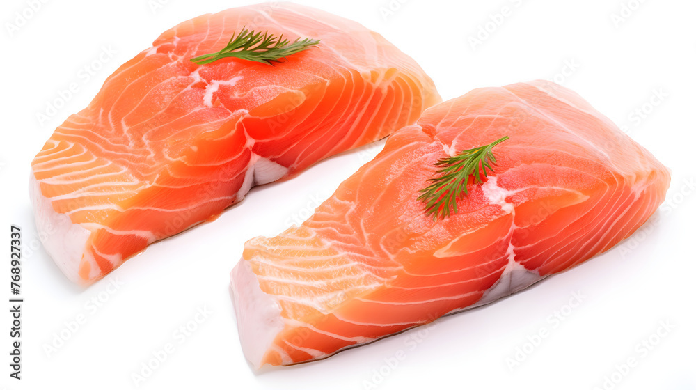 raw salmon steak on a white background isolated.