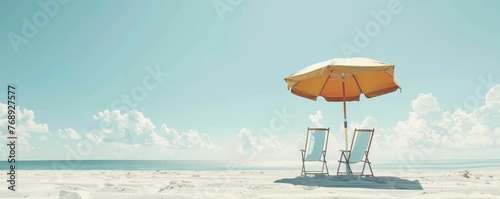 The view of chairs and umbrellas on the beach is beautiful in summer