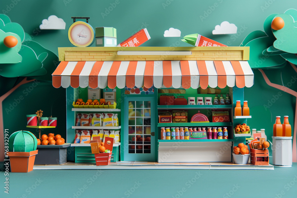 paper craft illustration of a supermarket