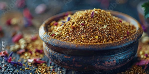Traditional za'atar spice mix in rustic bowl, the essence of Middle Eastern cuisine