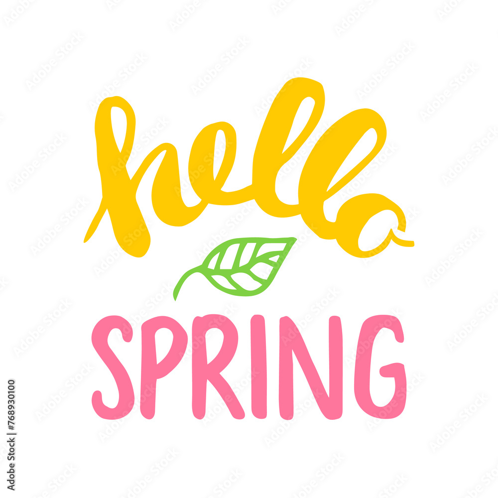 Hello Spring quote hand drawn calligraphy with brush pen lettering. Png ...