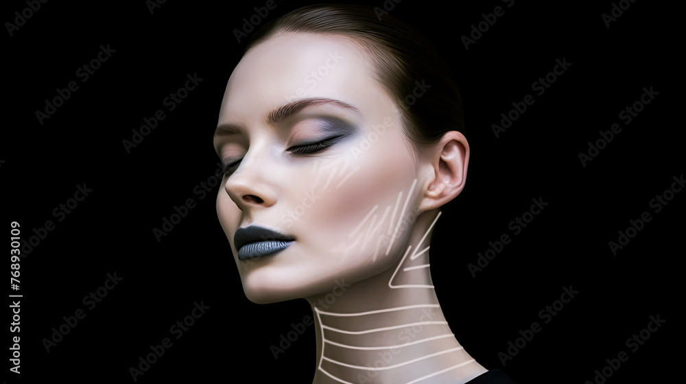 A woman with a face that has been contoured and made to look like a man's A woman with a face that has been contoured and made to look like a man's