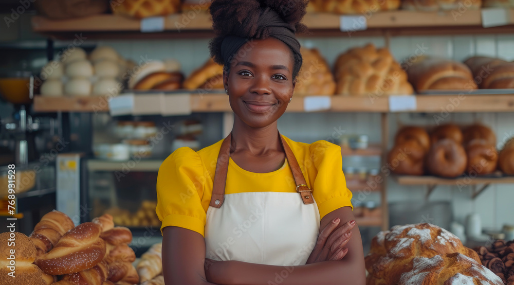 Confident Black Woman Managing Bakery Store