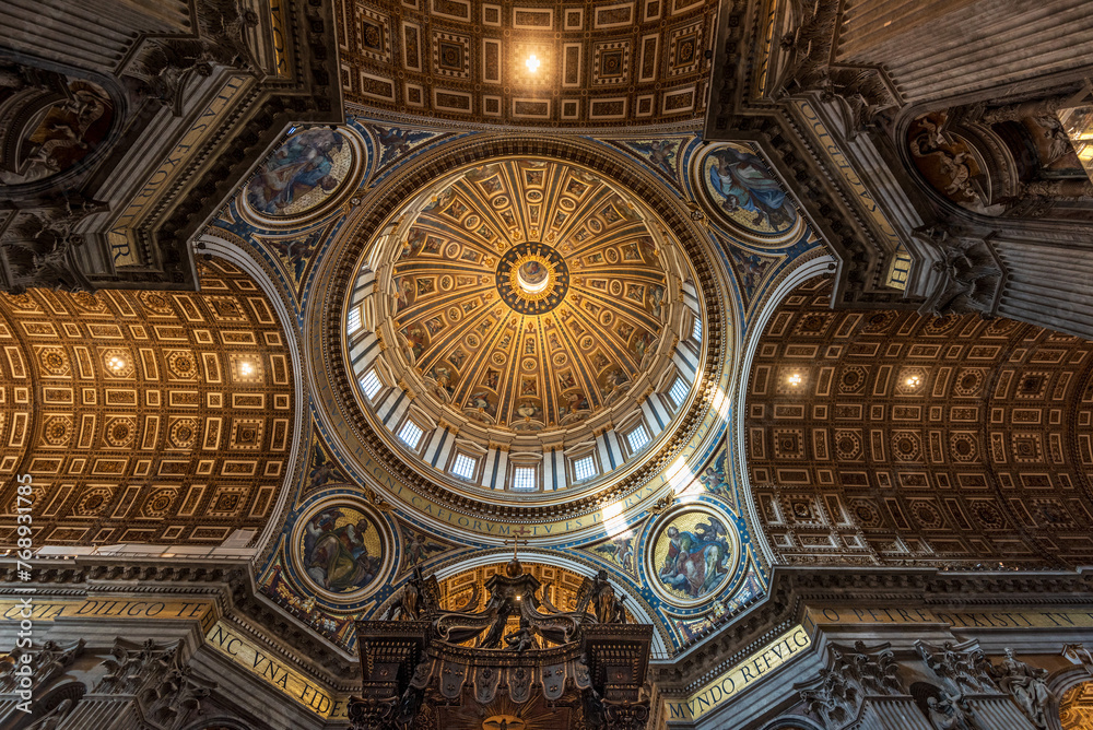 Fototapeta premium Saint Peter's dome in Rome interior from the bottom up