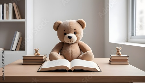 Teddy bear reading book