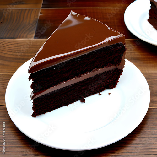 A simple, yet, delicious-looking piece of chocolate cake on a plate photo