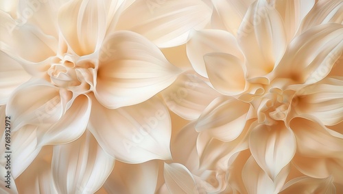 A closeup of delicate petals in shades of cream and beige, creating an elegant floral pattern on the wall, evoking softness and tranquility Generative AI