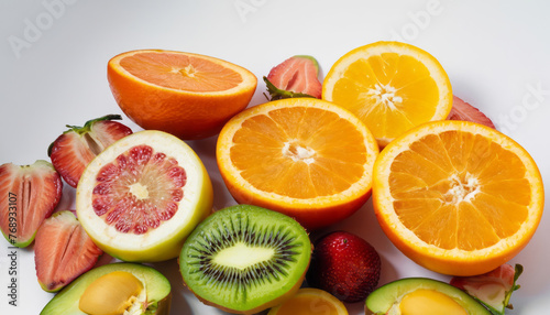 Vibrant assortment of fresh sliced citrus fruits. Different types, beautifully isolated against white background.