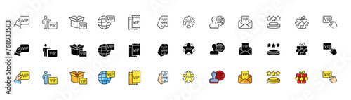 VIP icon collection. VIP symbol icons. Linear, silhouette and flat style. Vector icons