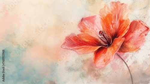 A single, random flower in soft pastels, watercolor, closeup, emphasizing texture and light, handdrawn