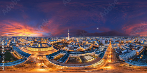 Fototapeta Naklejka Na Ścianę i Meble -  capital city Berlin Germany downtown night aerial 360° equirectangular vr